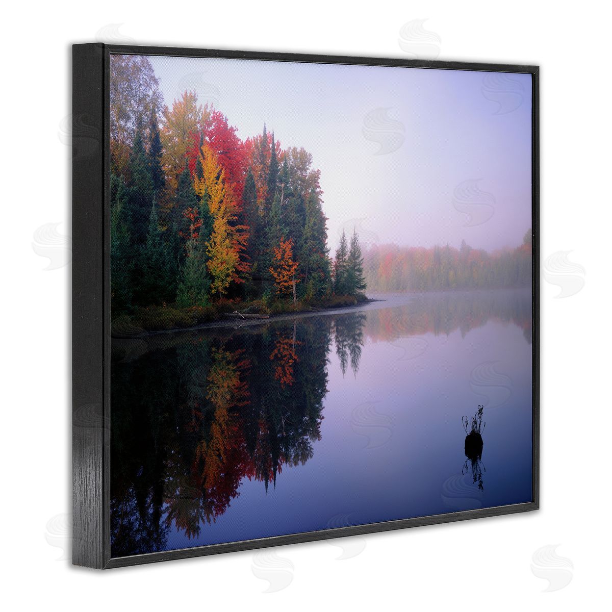 Jim Becia Quiet Lakeside Red Foliage Trees Water Reflection  Black Framed Giclee Wall Art Print