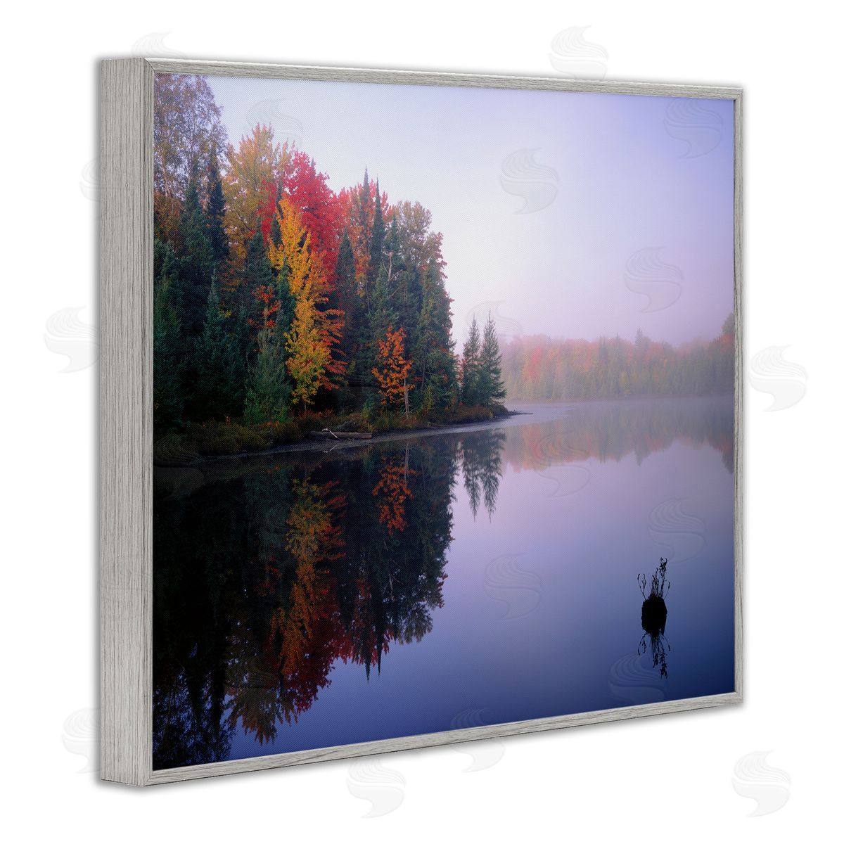 Jim Becia Quiet Lakeside Red Foliage Trees Water Reflection  Gray Framed Giclee Wall Art Print