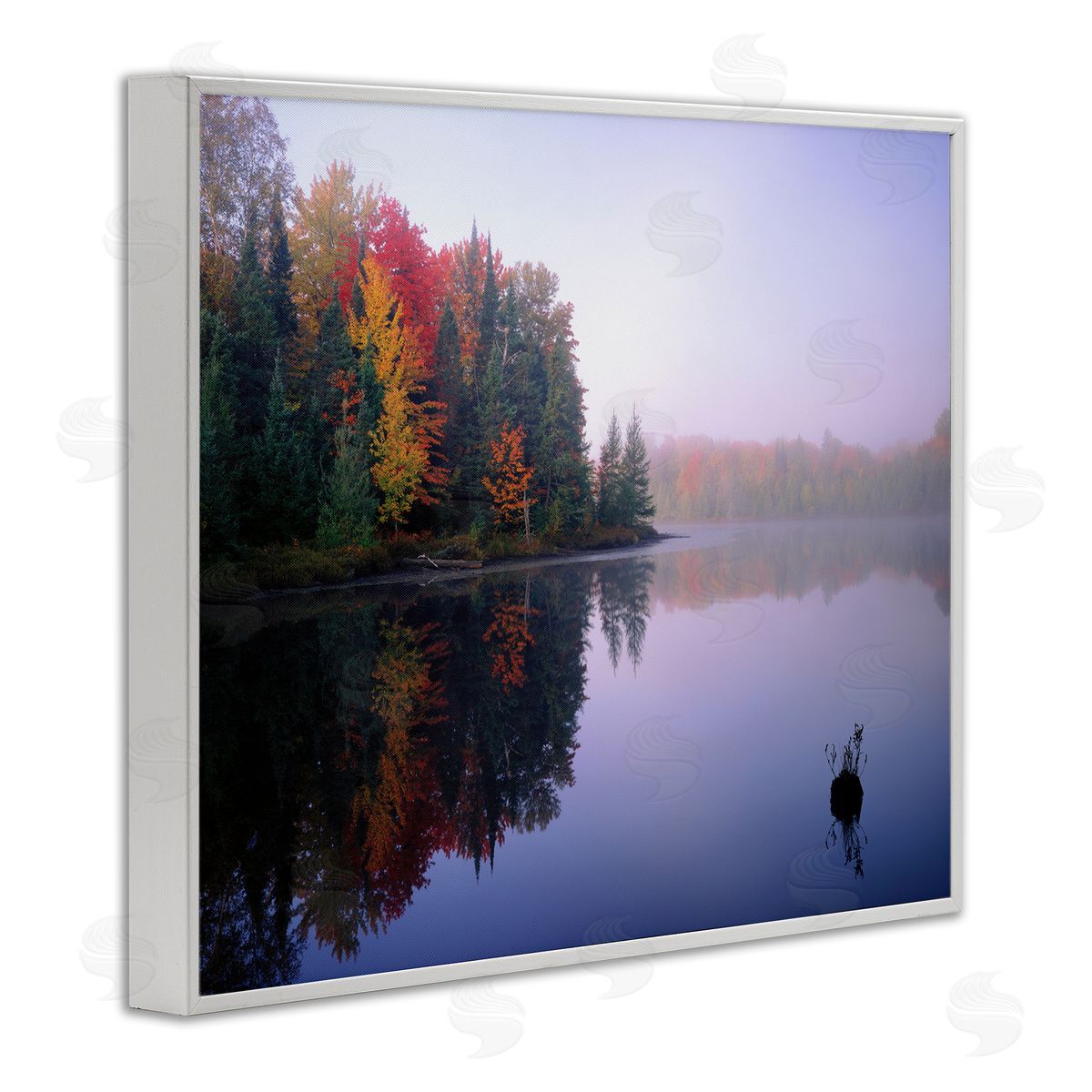 Jim Becia Quiet Lakeside Red Foliage Trees Water Reflection  White Framed Giclee Wall Art Print