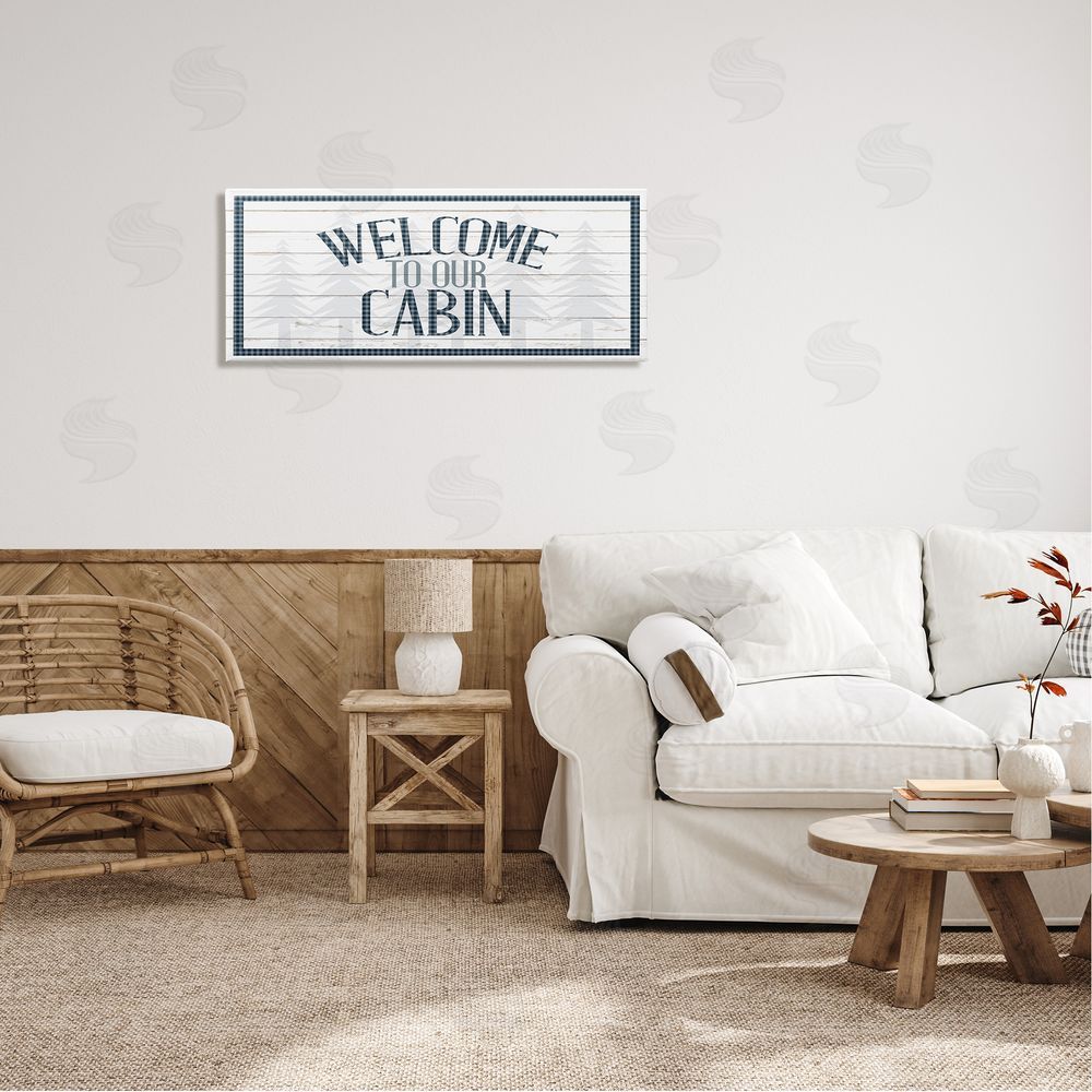 Kim Allen Welcome Cabin Phrase Tartan Pine Trees Motif