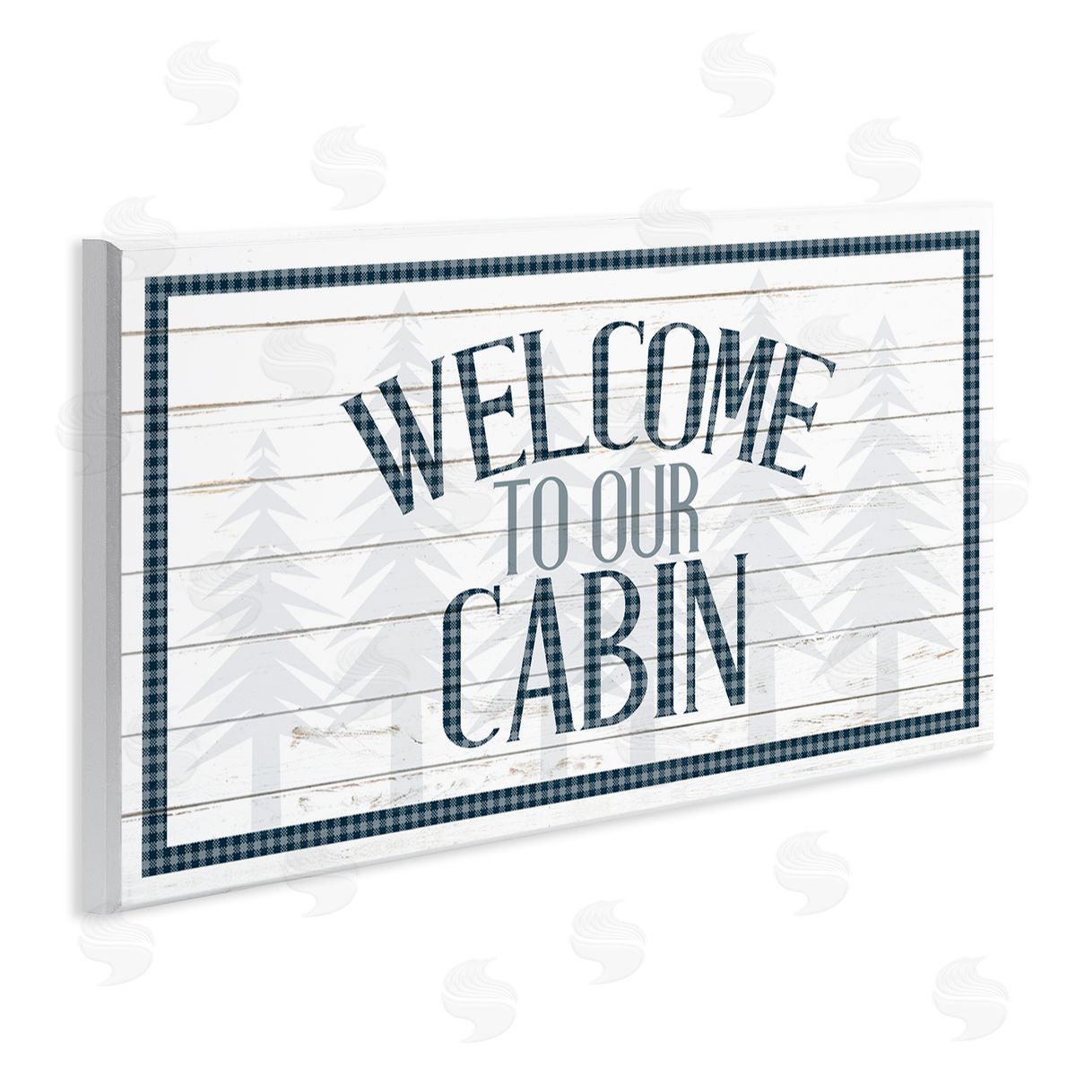 Kim Allen Welcome Cabin Phrase Tartan Pine Trees Motif