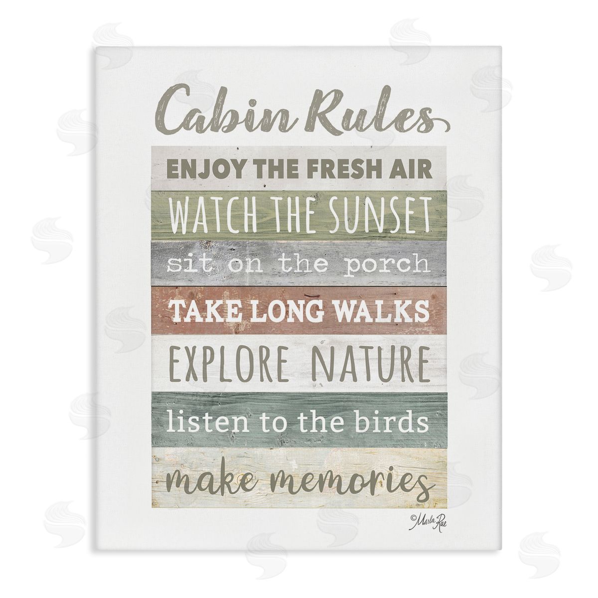 Marla Rae Cabin Rules Typography Sign Nature Hiking Theme  Stretched Canvas Wall Art Print