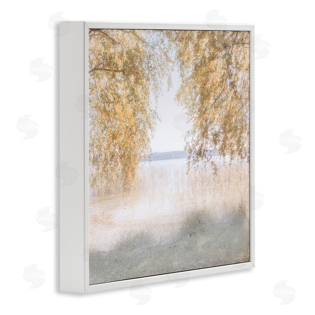Irene Weisz Lake Shore Yellow Foliage Trees Distant Mountains  White Framed Glicee Wall Art Print