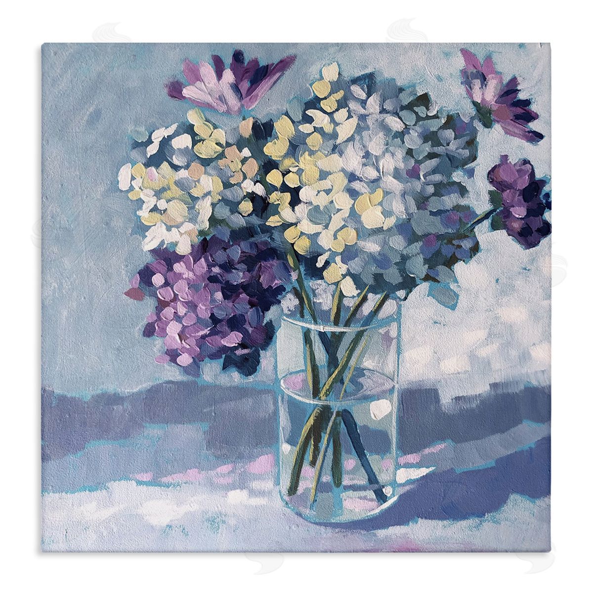 Sue Riger Purple Hydrangea Flower Bouquet Layered Blossoms Arrangement Stretched Canvas Wall Art Print