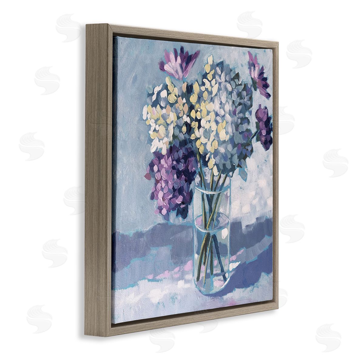 Sue Riger Purple Hydrangea Flower Bouquet Layered Blossoms Arrangement Brown Floating Frame Canvas Wall Art Print