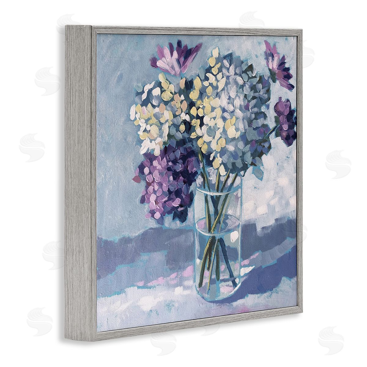 Sue Riger Purple Hydrangea Flower Bouquet Layered Blossoms Arrangement Gray Framed Glicee Wall Art Print