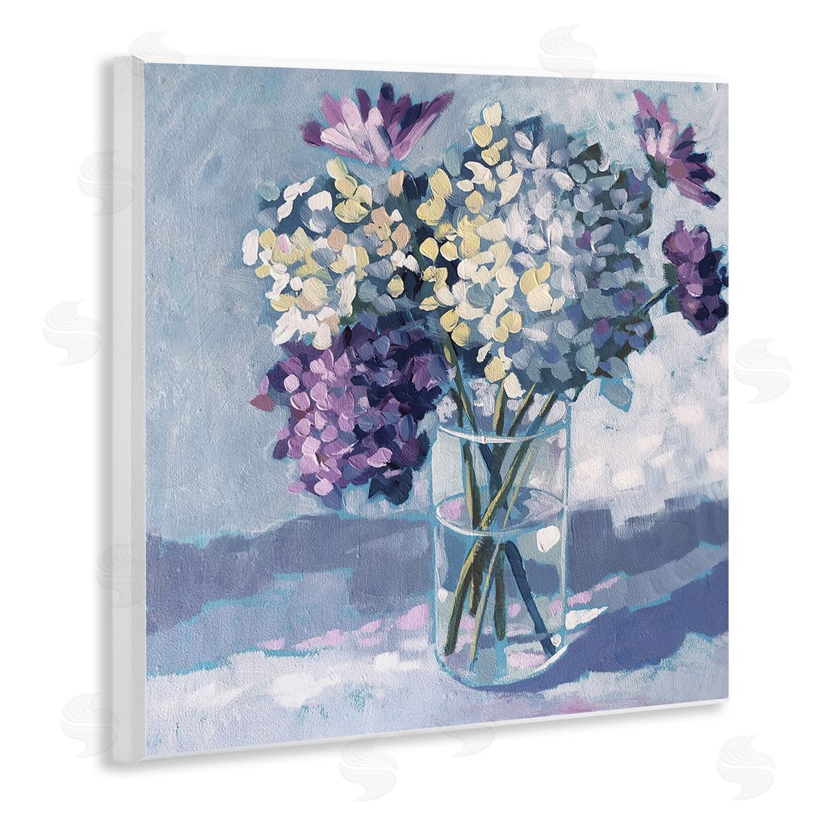 Sue Riger Purple Hydrangea Flower Bouquet Layered Blossoms Arrangement Wooden Wall Plaque Art Print
