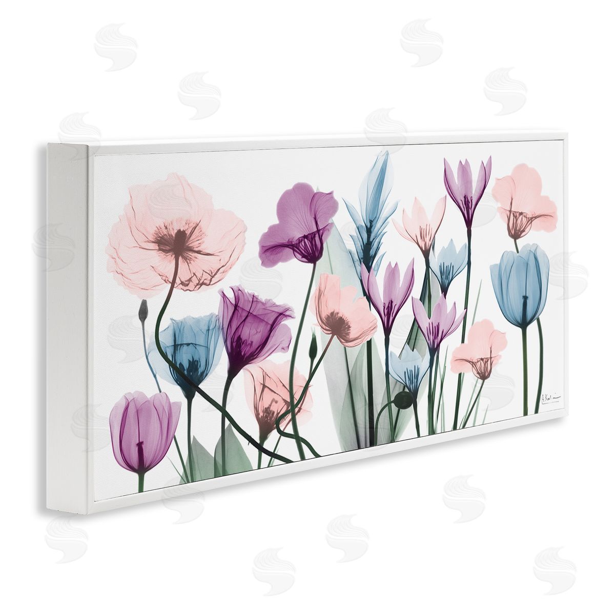 Modern Translucent Pastel Tulips White Frame Print Wall Art, Home Decor by Albert Koetsier