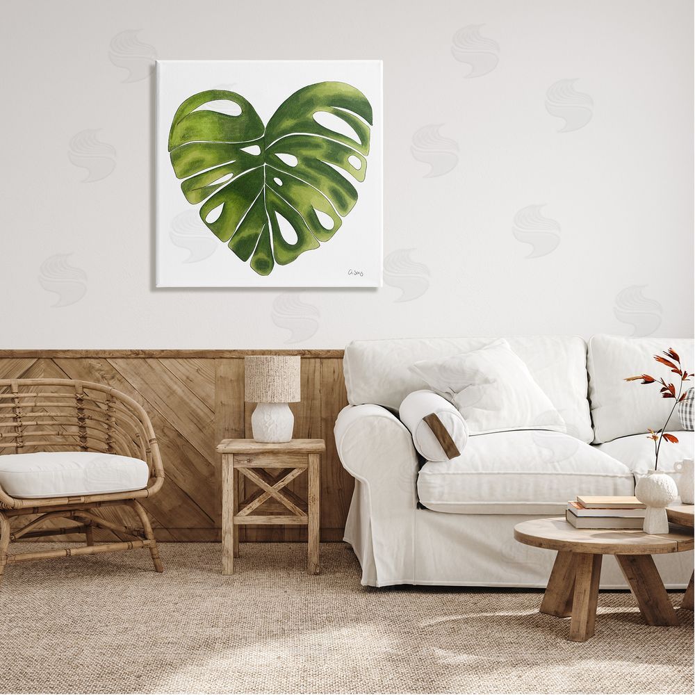 Ale Saiz Studio Chic Green Monstera House Plant Leaf Botanical Canvas Wall Art in Room