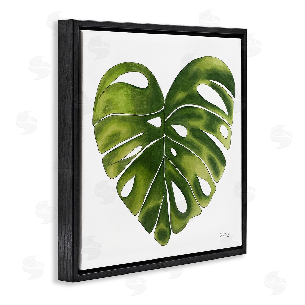 Ale Saiz Studio Chic Green Monstera House Plant Leaf Botanical Black Floating Frame Canvas Wall Art Print