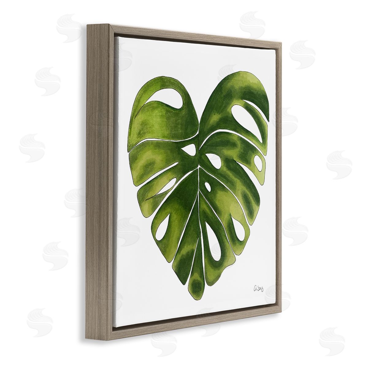 Ale Saiz Studio Chic Green Monstera House Plant Leaf Botanical Brown Floating Frame Canvas Wall Art Print