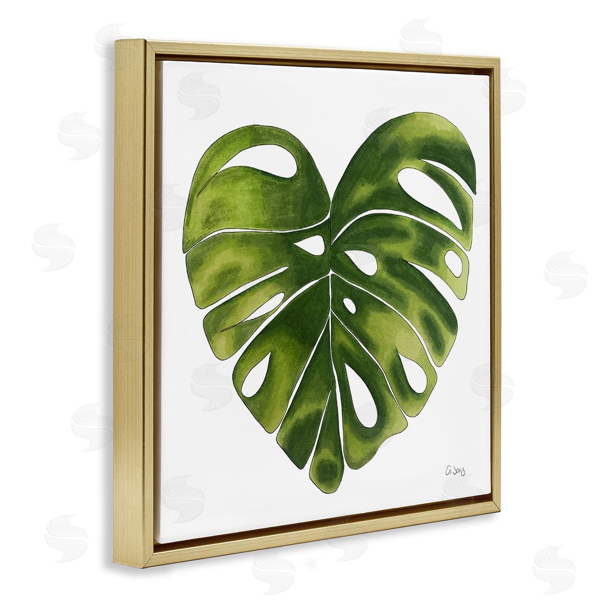 Ale Saiz Studio Chic Green Monstera House Plant Leaf Botanical Gold Floating Frame Canvas Wall Art Print