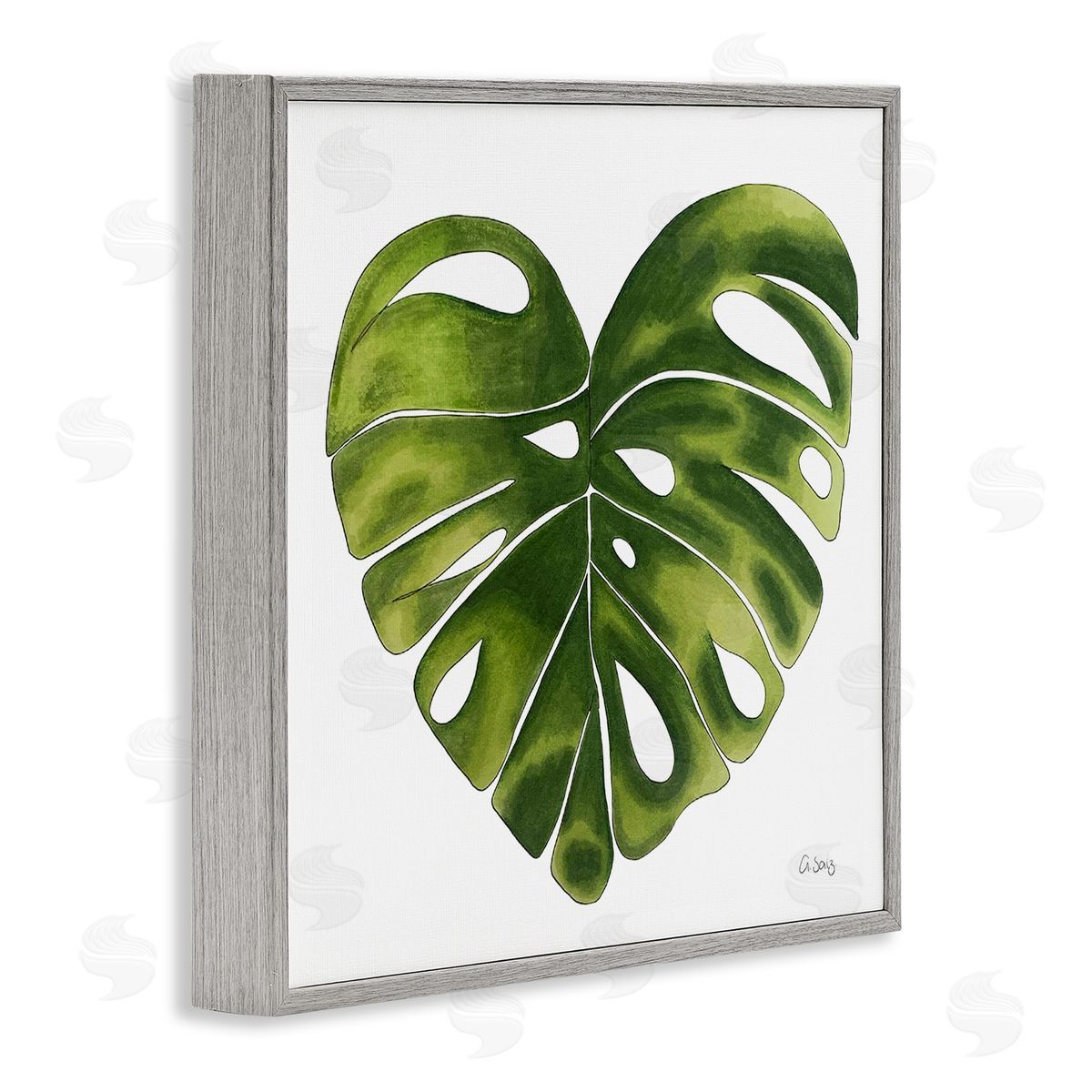 Ale Saiz Studio Chic Green Monstera House Plant Leaf Botanical Gray Framed Glicee Wall Art Print