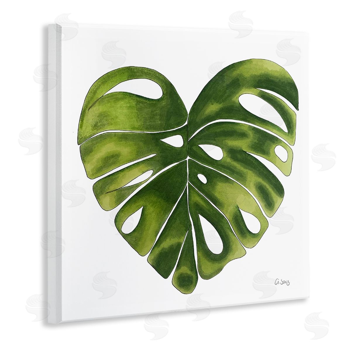 Ale Saiz Studio Chic Green Monstera House Plant Leaf Botanical Wooden Wall Plaque Art Print