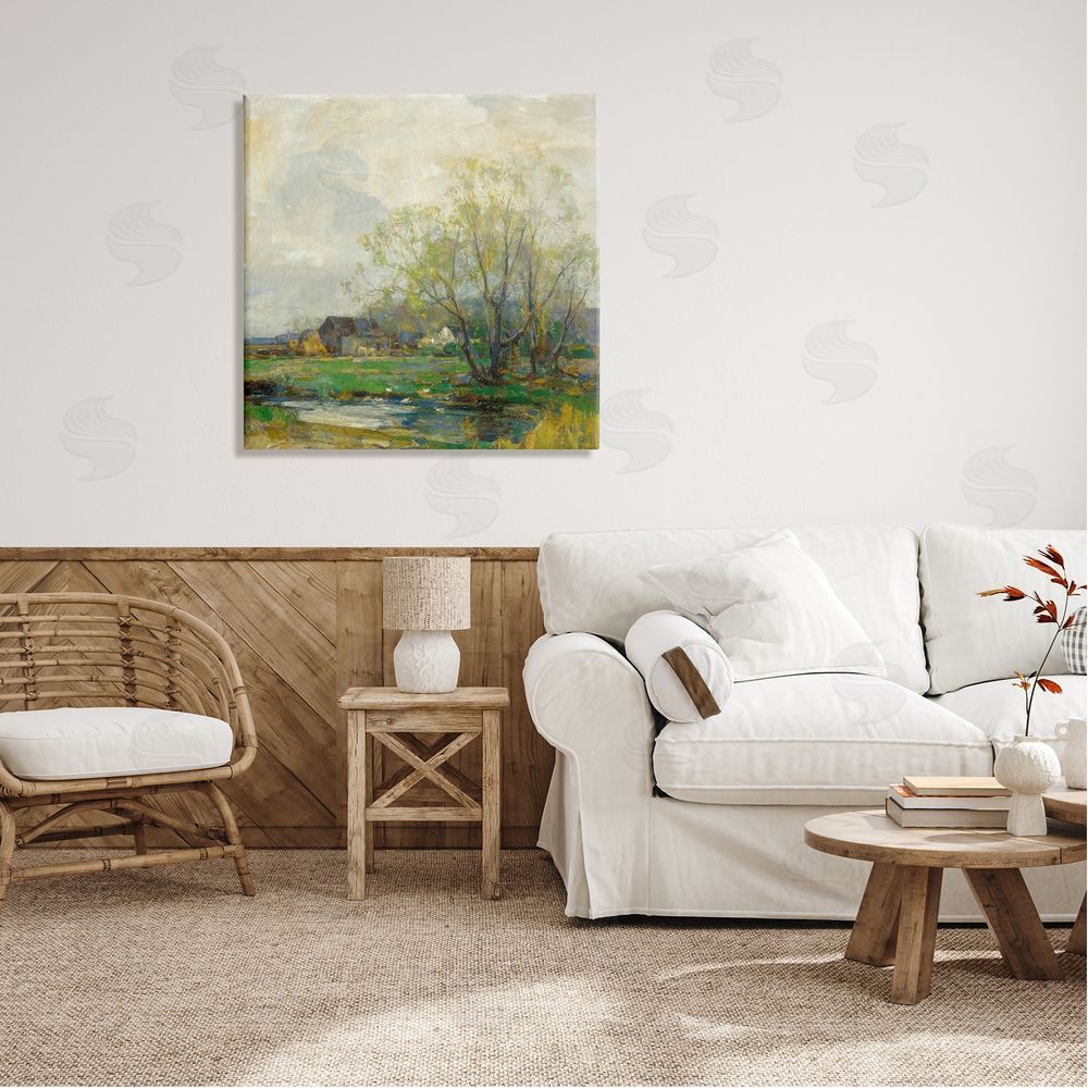 Alpenglow Workshop Tranquil Countryside Marsh Distant Farm Land Trees Canvas Wall Art in Room