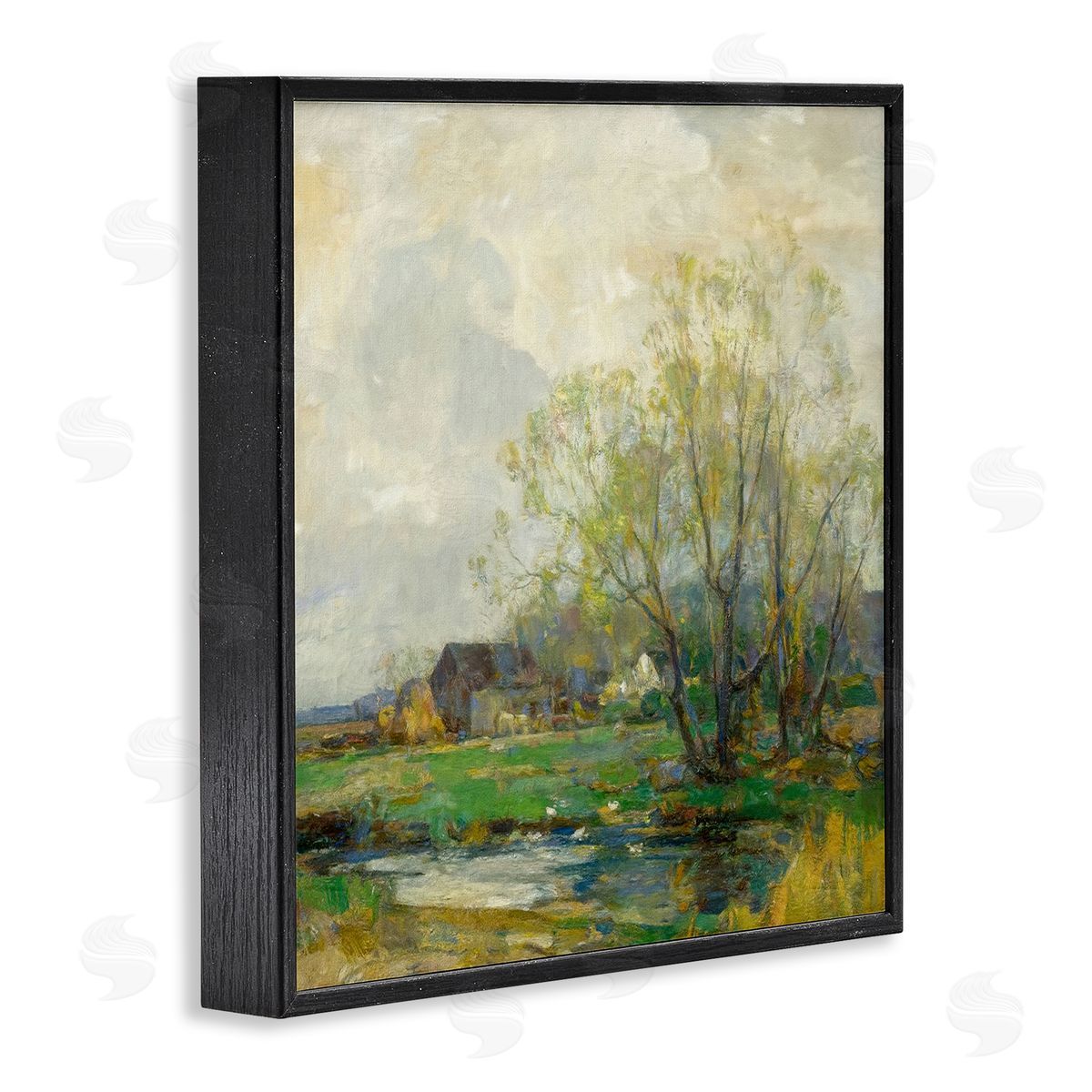 Alpenglow Workshop Tranquil Countryside Marsh Distant Farm Land Trees Black Framed Glicee Wall Art Print