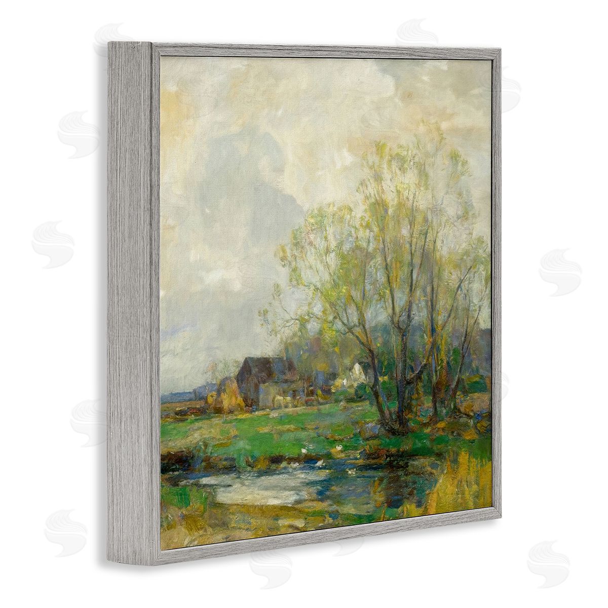 Alpenglow Workshop Tranquil Countryside Marsh Distant Farm Land Trees Gray Framed Glicee Wall Art Print