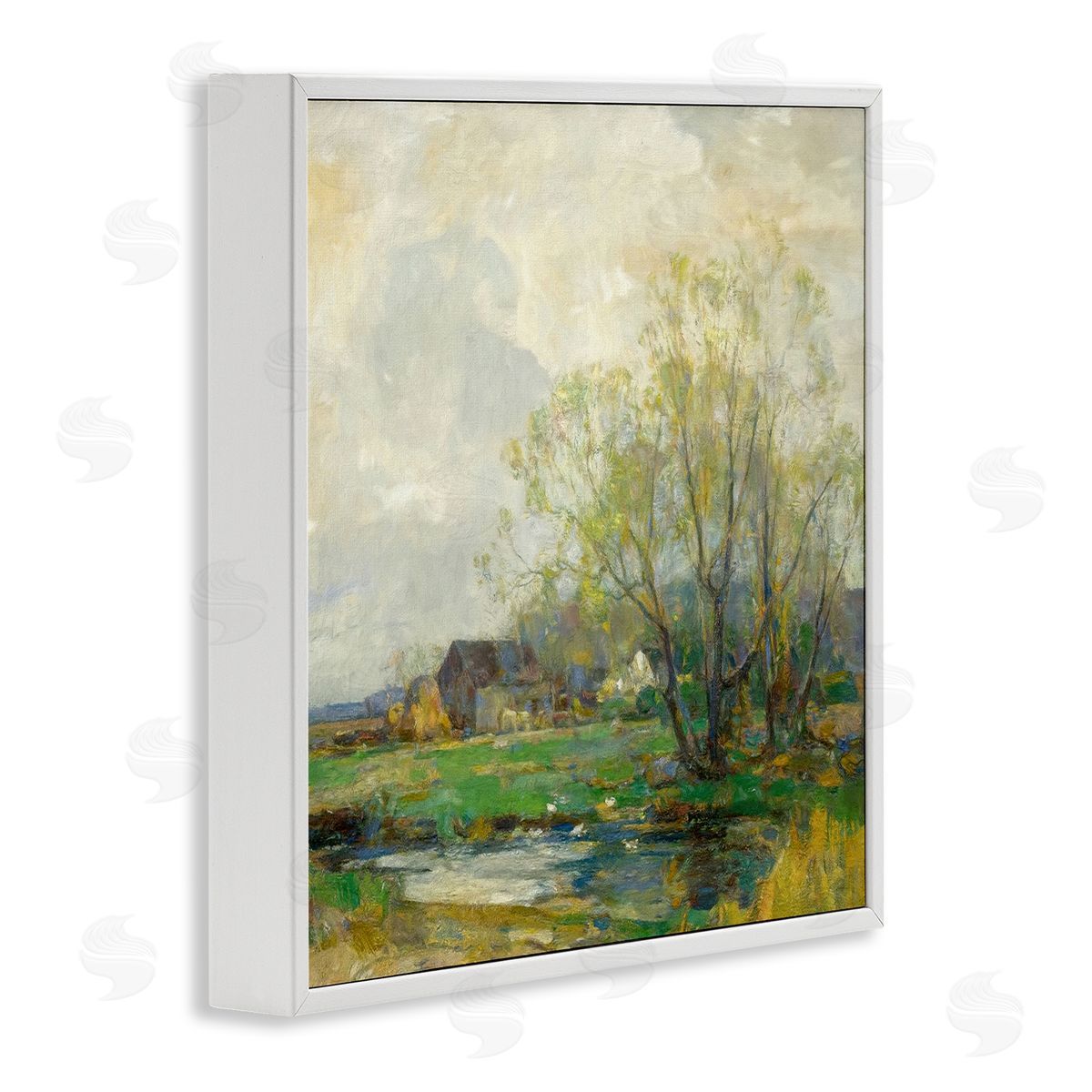 Alpenglow Workshop Tranquil Countryside Marsh Distant Farm Land Trees White Framed Glicee Wall Art Print