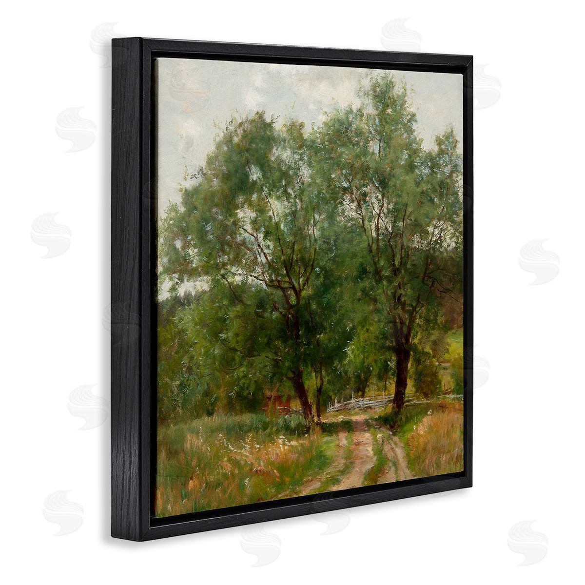 Alpenglow Workshop Dirt Road Path Trees Rural Detailed Painting Black Floating Frame Canvas Wall Art Print