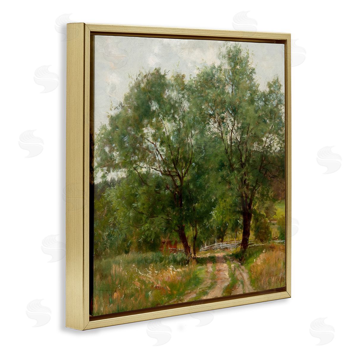 Alpenglow Workshop Dirt Road Path Trees Rural Detailed Painting Gold Floating Frame Canvas Wall Art Print