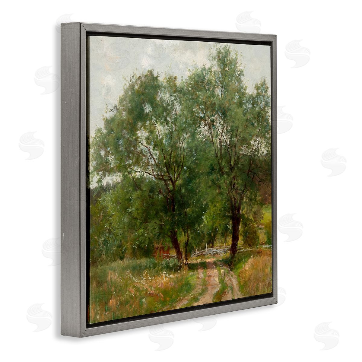 Alpenglow Workshop Dirt Road Path Trees Rural Detailed Painting Gray Floating Frame Canvas Wall Art Print