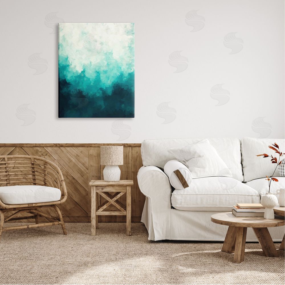 Alpenglow Workshop Blue & Green Abstract Underwater Sea Waves Bubbles Canvas Wall Art Print in Room