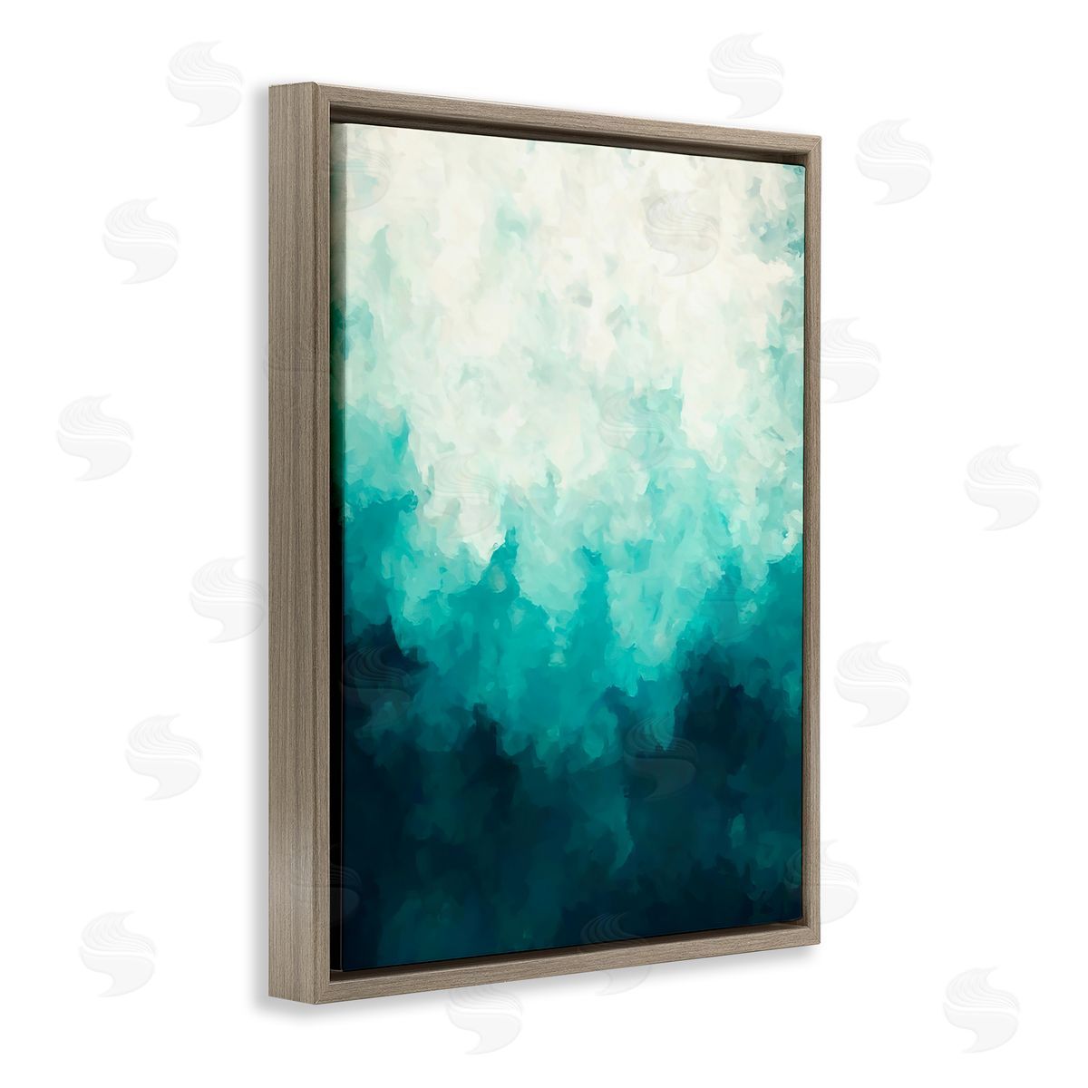 Alpenglow Workshop Blue & Green Abstract Underwater Sea Waves Bubbles Brown Floating Frame Canvas Wall Art Print