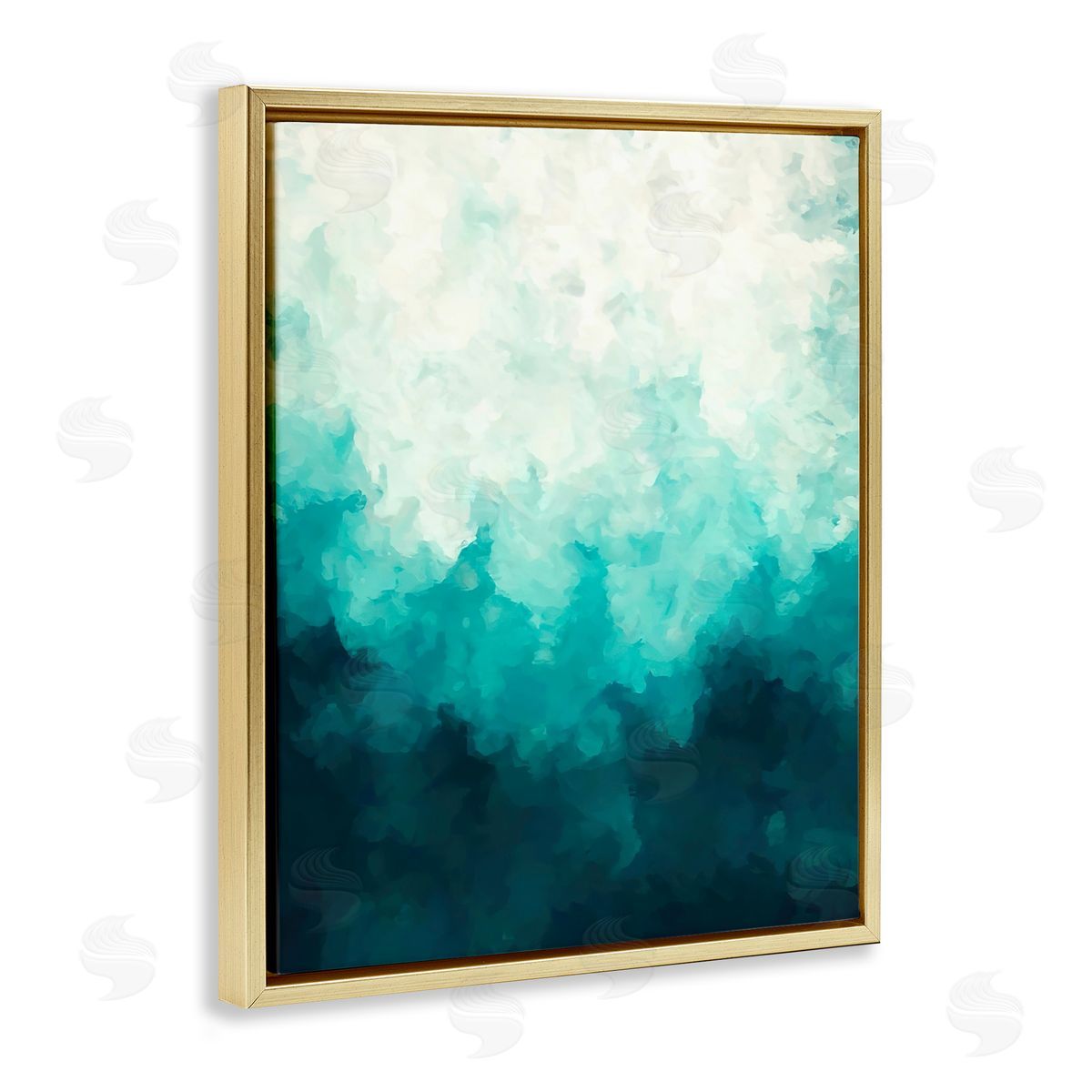 Alpenglow Workshop Blue & Green Abstract Underwater Sea Waves Bubbles Gold Floating Frame Canvas Wall Art Print