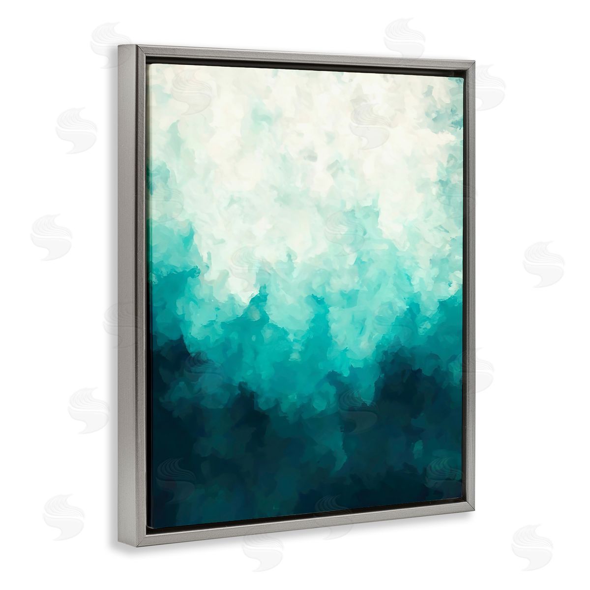 Alpenglow Workshop Blue & Green Abstract Underwater Sea Waves Bubbles Gray Floating Frame Canvas Wall Art Print