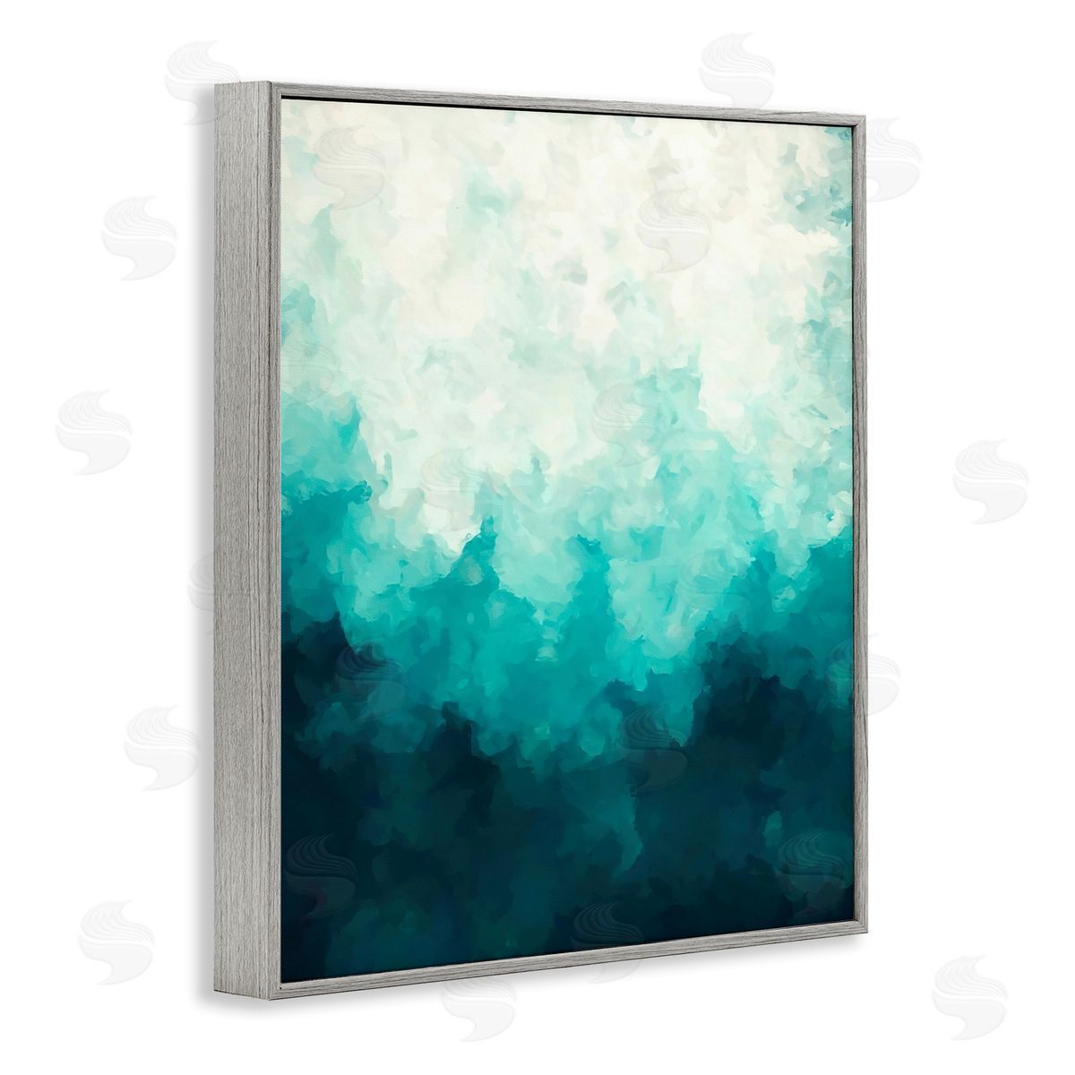 Alpenglow Workshop Blue & Green Abstract Underwater Sea Waves Bubbles Gray Framed Giclee Wall Art Print