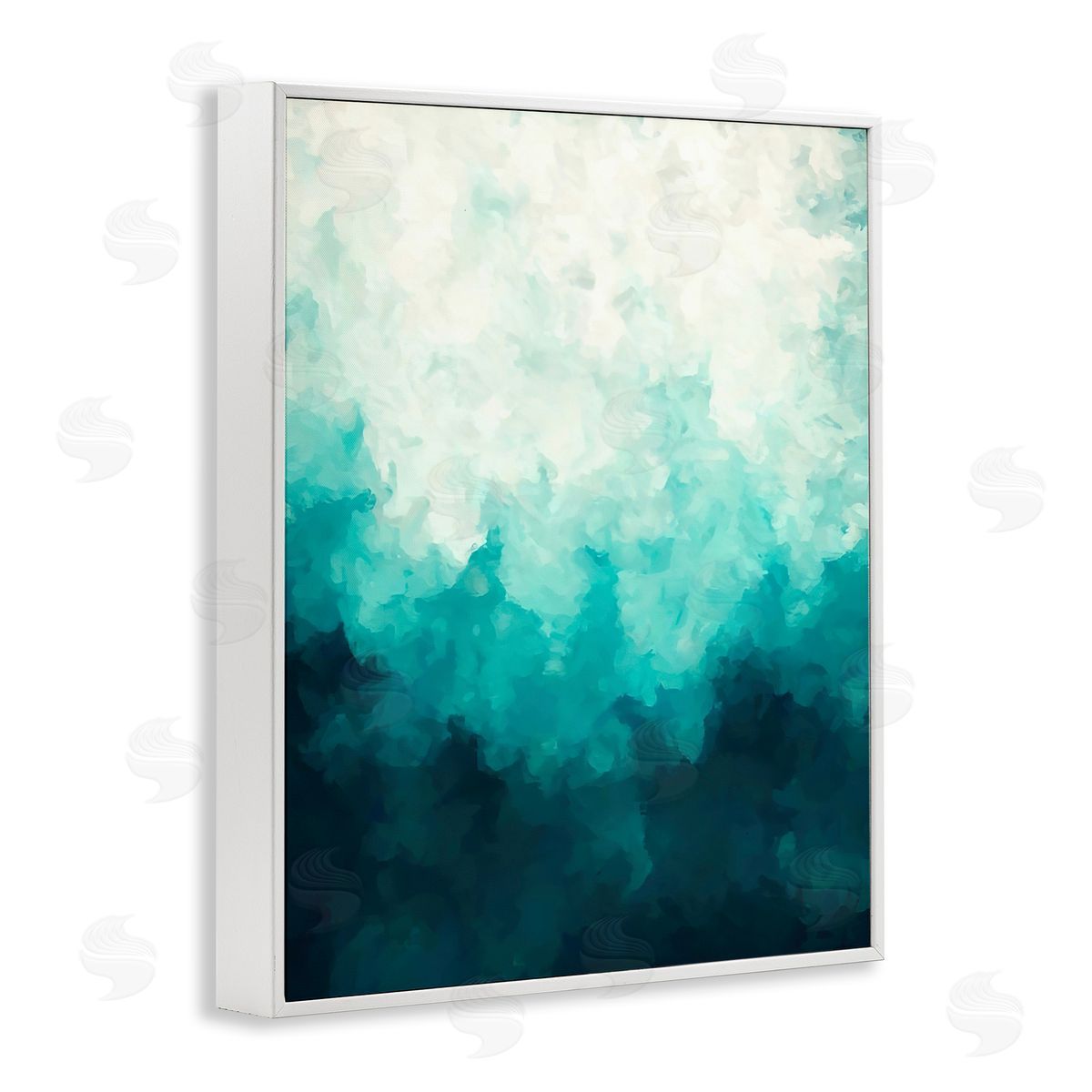Alpenglow Workshop Blue & Green Abstract Underwater Sea Waves Bubbles White Framed Giclee Wall Art Print