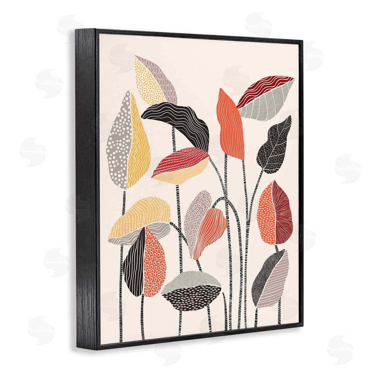 Ioana Horvat Modern Stripes Squiggle Pattern Flower Sprigs Botanical  Black Framed Giclee Wall Art Print
