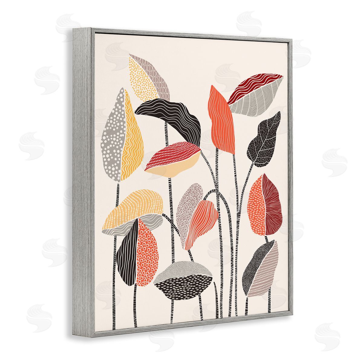 Ioana Horvat Modern Stripes Squiggle Pattern Flower Sprigs Botanical  Gray Framed Giclee Wall Art Print