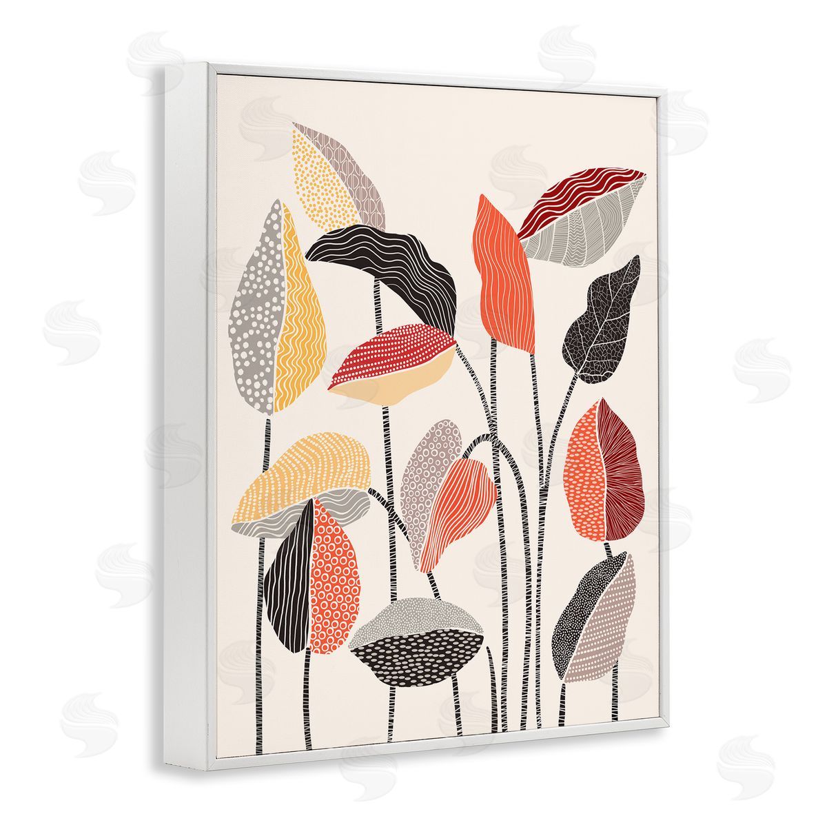 Ioana Horvat Modern Stripes Squiggle Pattern Flower Sprigs Botanical  White Framed Giclee Wall Art Print
