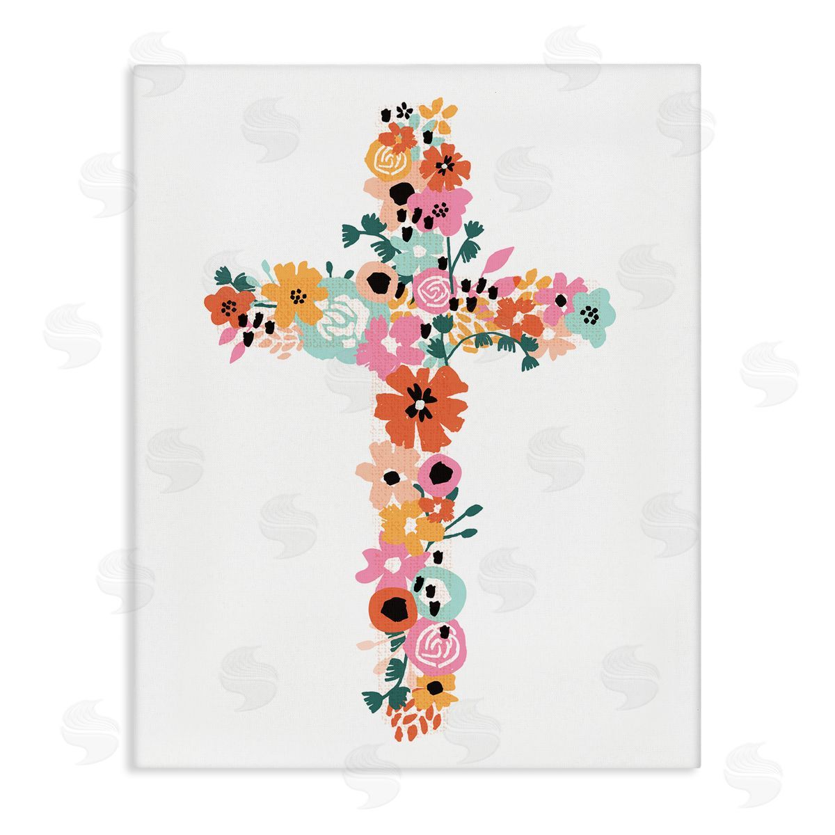 Jess Bruggink Bold Flowers Cross Symbol Floral Arrangement Stretched Canvas Wall Art Print
