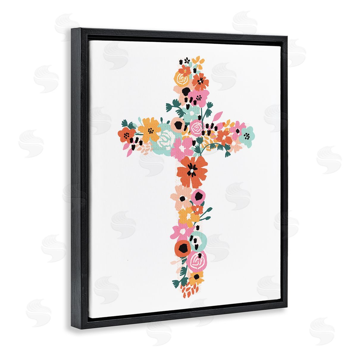 Jess Bruggink Bold Flowers Cross Symbol Floral Arrangement Black Floating Frame Canvas Wall Art Print