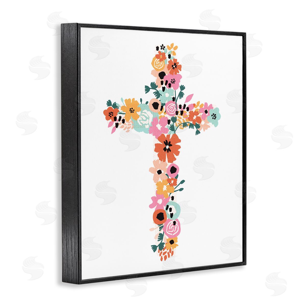 Jess Bruggink Bold Flowers Cross Symbol Floral Arrangement Black Framed Giclee Wall Art Print