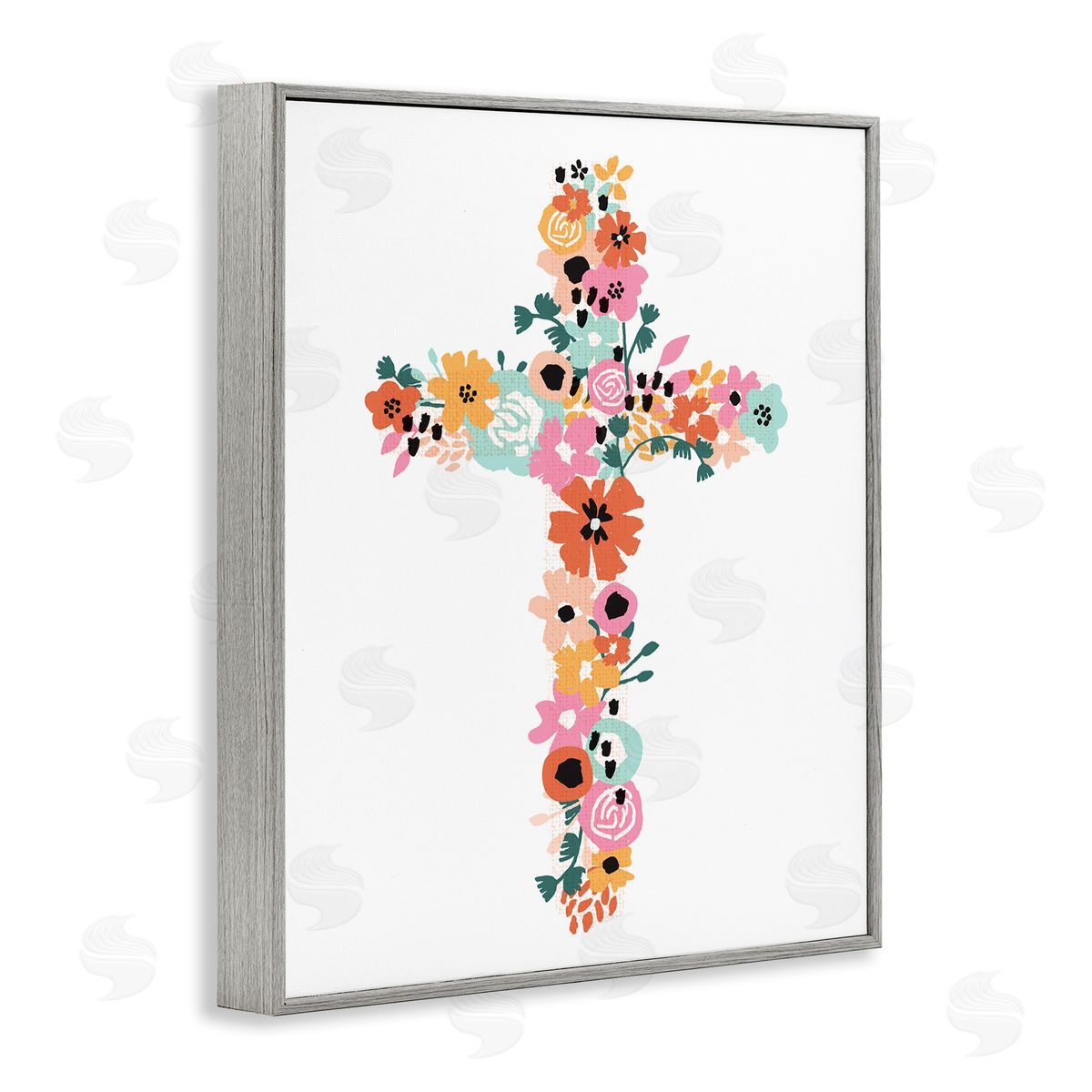 Jess Bruggink Bold Flowers Cross Symbol Floral Arrangement Gray Framed Giclee Wall Art Print