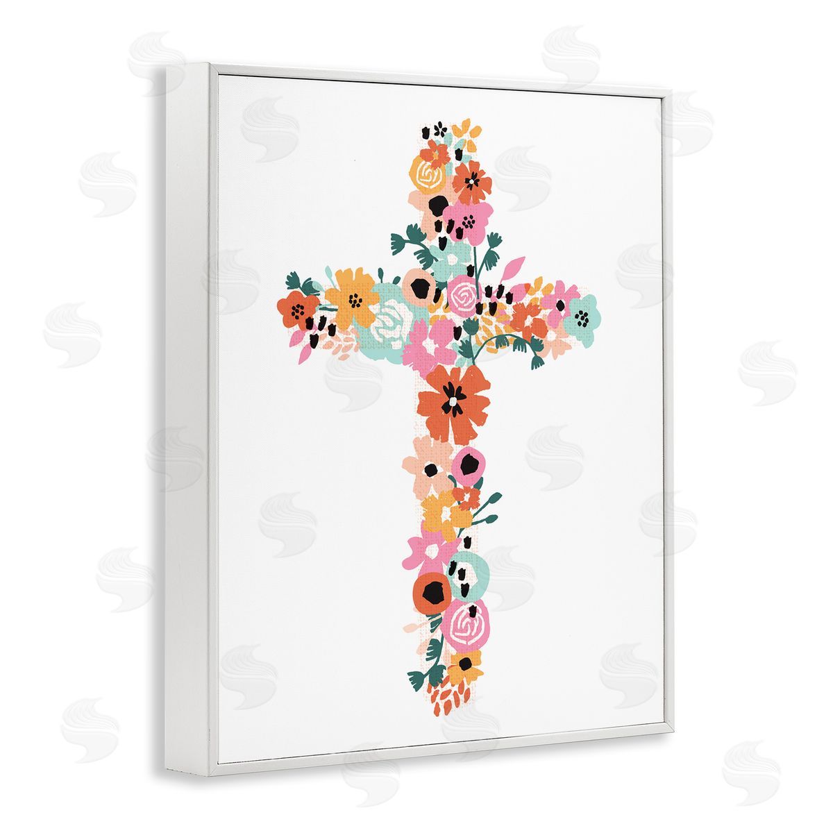 Jess Bruggink Bold Flowers Cross Symbol Floral Arrangement White Framed Giclee Wall Art Print