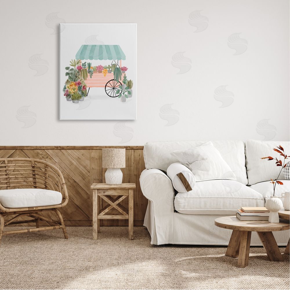 Nina Muis Surface Quaint Floral Succulents Potted Plants Wagon Canopy Canvas Wall Art Print in Room
