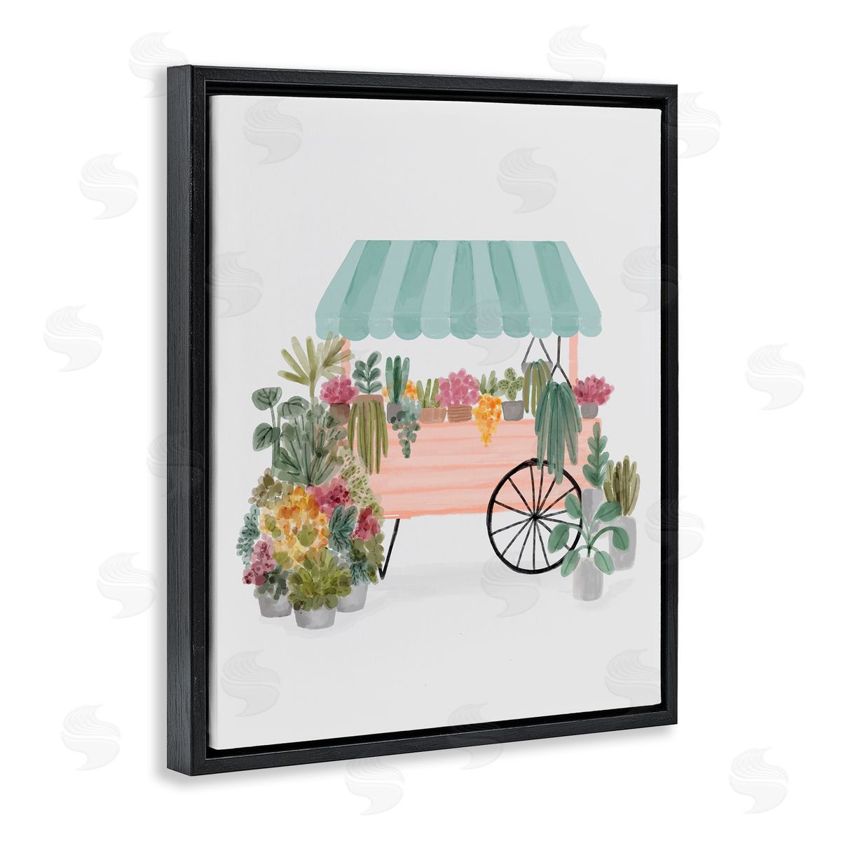 Nina Muis Surface Quaint Floral Succulents Potted Plants Wagon Canopy Black Floating Frame Canvas Wall Art Print