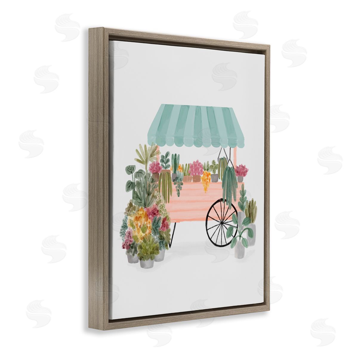 Nina Muis Surface Quaint Floral Succulents Potted Plants Wagon Canopy Brown Floating Frame Canvas Wall Art Print
