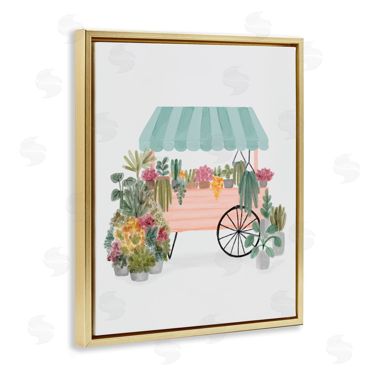 Nina Muis Surface Quaint Floral Succulents Potted Plants Wagon Canopy Gold Floating Frame Canvas Wall Art Print
