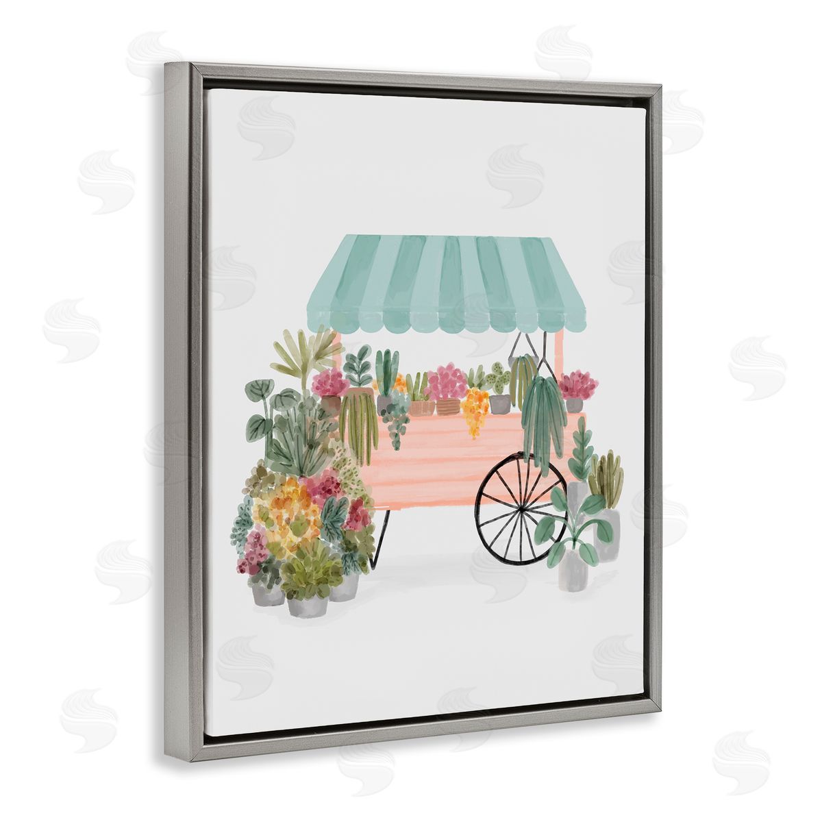 Nina Muis Surface Quaint Floral Succulents Potted Plants Wagon Canopy Gray Floating Frame Canvas Wall Art Print