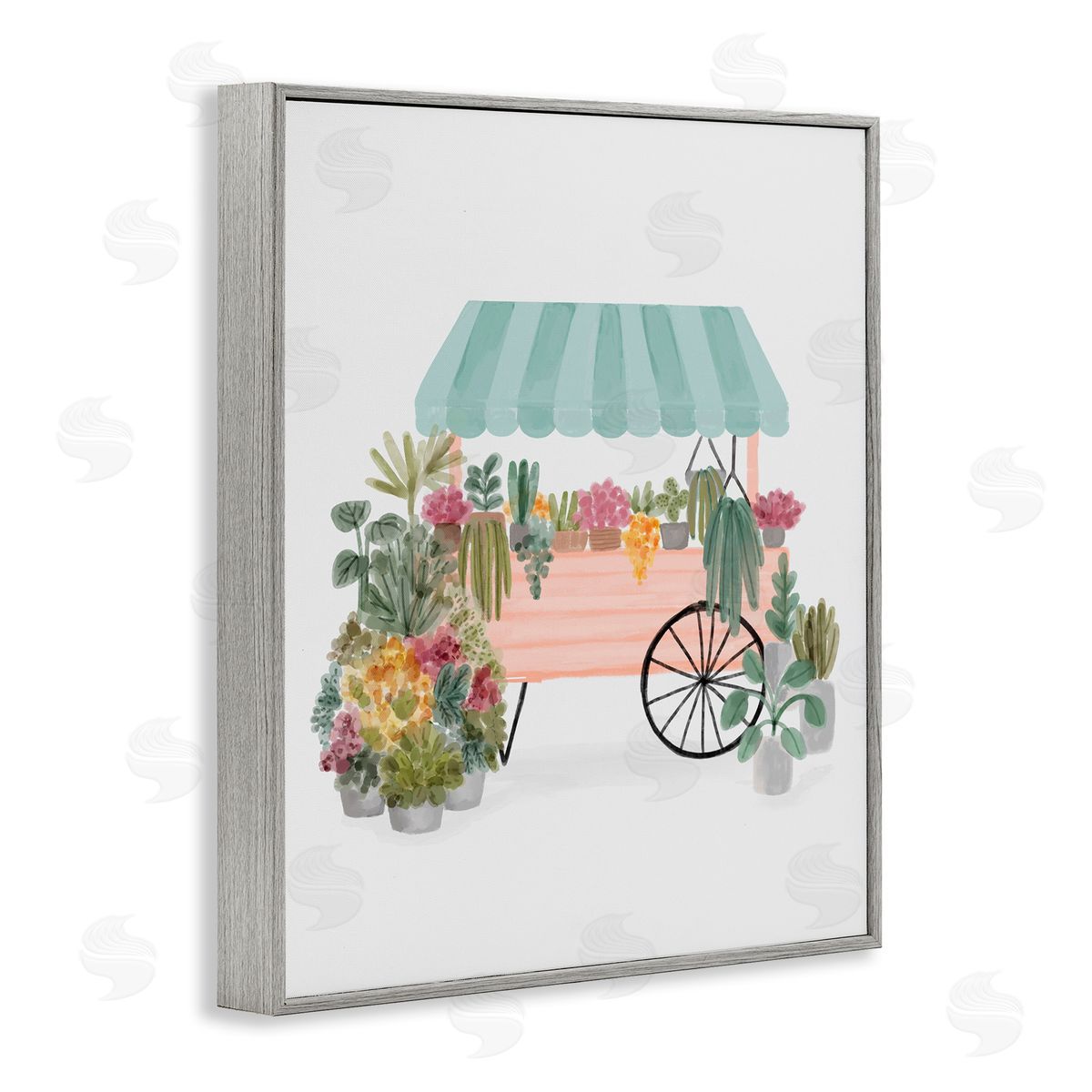 Nina Muis Surface Quaint Floral Succulents Potted Plants Wagon Canopy Gray Framed Giclee Wall Art Print