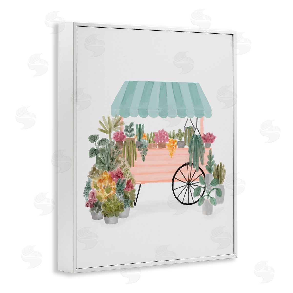 Nina Muis Surface Quaint Floral Succulents Potted Plants Wagon Canopy White Framed Giclee Wall Art Print