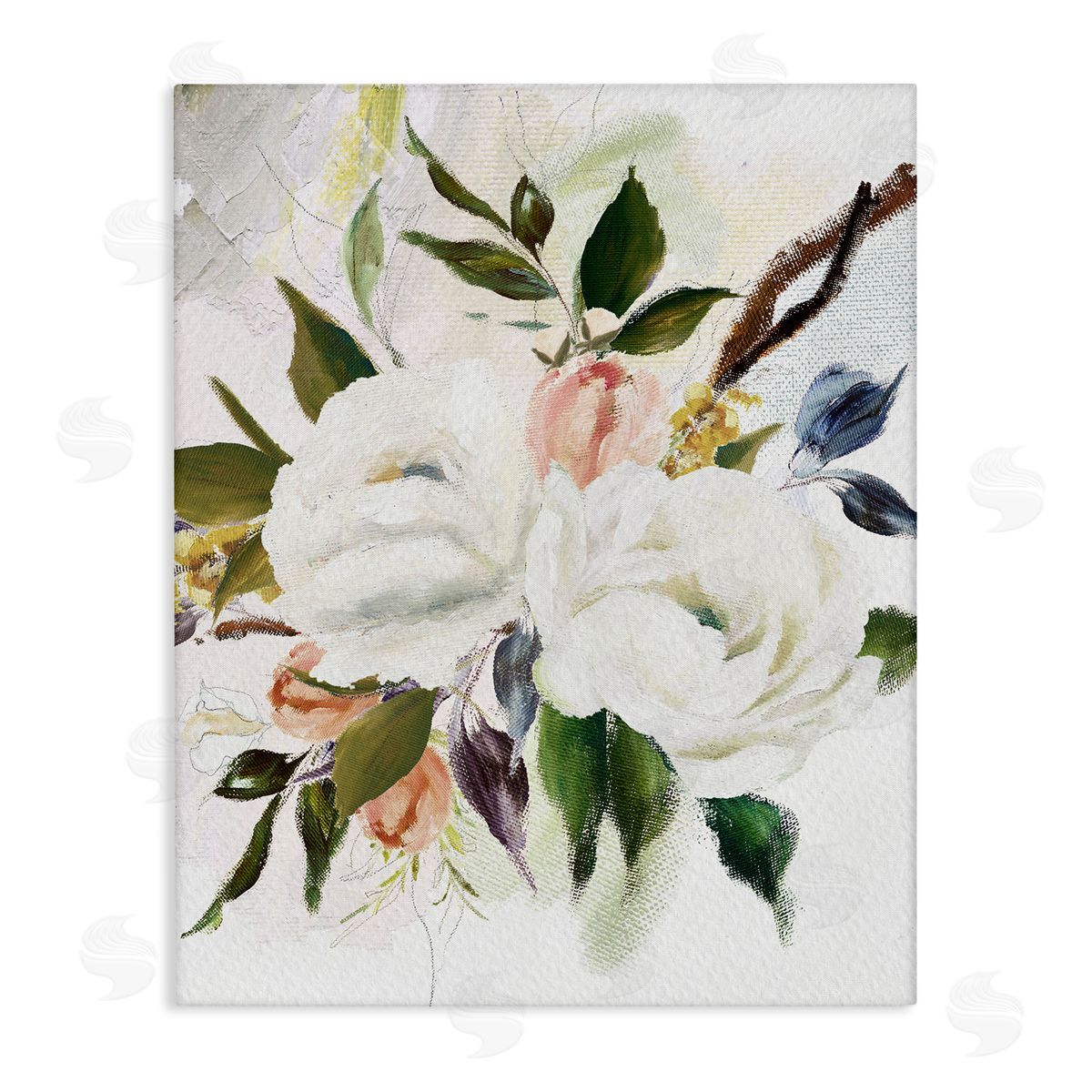 Amy Brinkman White Pink Mixed Flower Buds Blooming Classic Painting  Stretched Canvas Wall Art Print
