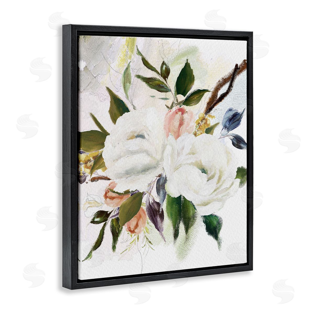 Amy Brinkman White Pink Mixed Flower Buds Blooming Classic Painting  Black Floating Frame Canvas Wall Art Print