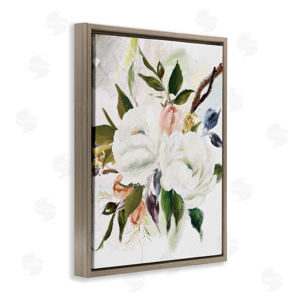 Amy Brinkman White Pink Mixed Flower Buds Blooming Classic Painting  Brown Floating Frame Canvas Wall Art Print