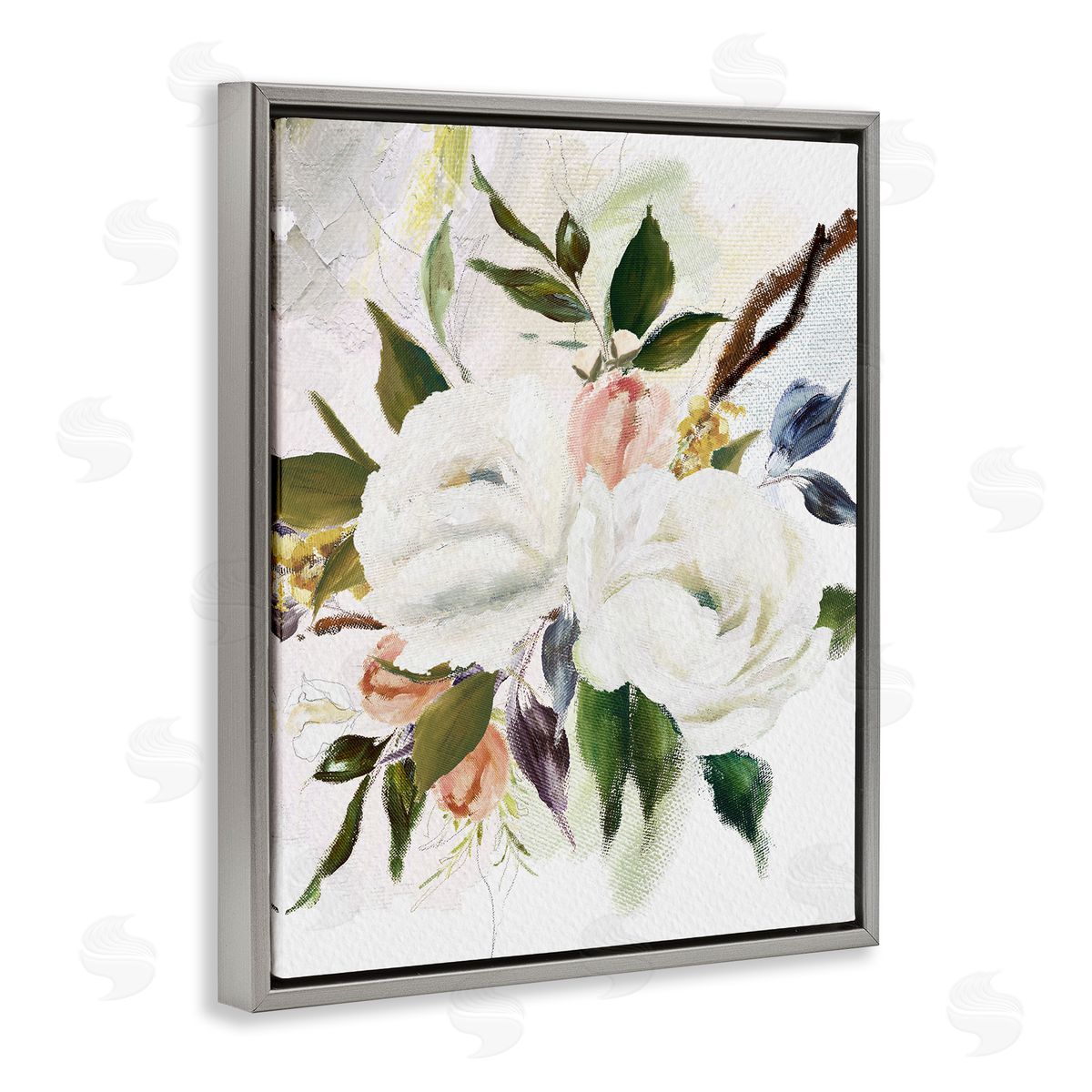 Amy Brinkman White Pink Mixed Flower Buds Blooming Classic Painting  Gray Floating Frame Canvas Wall Art Print